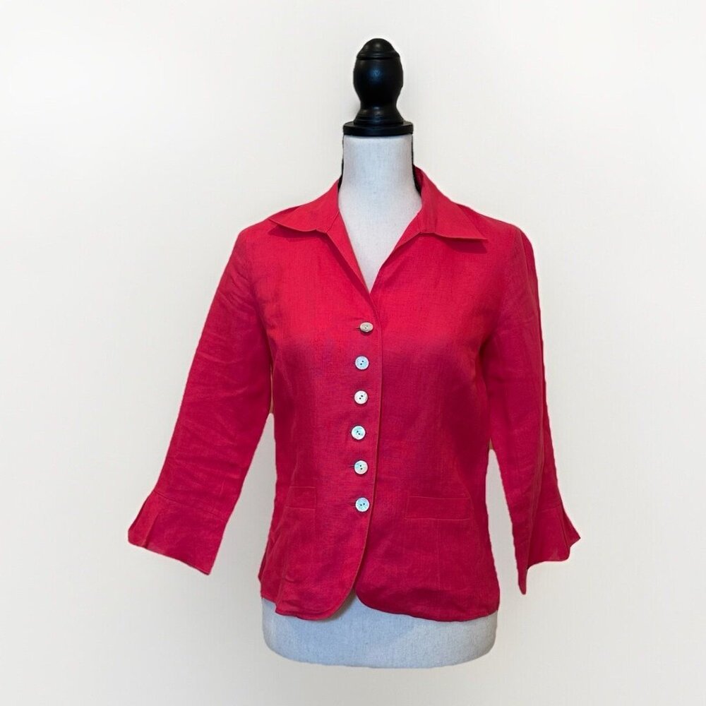 Talbots Blazer Women’s Size 4 Petites Bright Dark Pink 100% Irish Linen